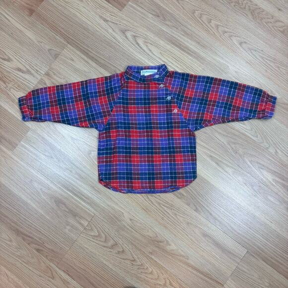 Toddler Boys Vintage Oshkosh B’Gosh 3T 90s Plaid Shirt Red Blue Purple Collared - Picture 1 of 5